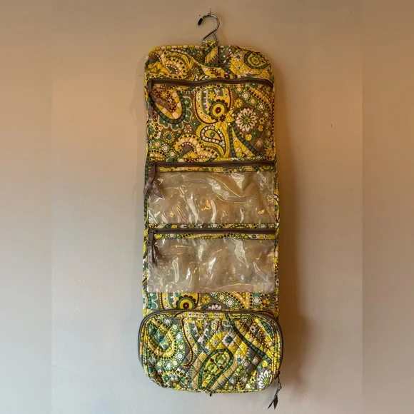Vera Bradley Yellow and Green Paisley Lemon Parfait hanging Travel toiletry Bag - Picture 3 of 6